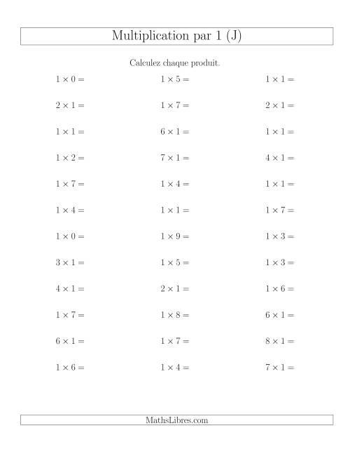 Règles de Multiplication Individuelles -- Multiplication par 1 -- Variation 0 à 9 (J)