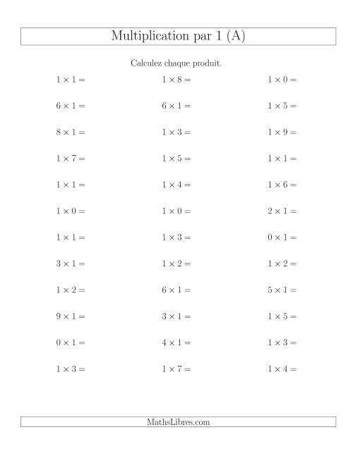 Règles de Multiplication Individuelles -- Multiplication par 1 -- Variation 0 à 9 (Tout)