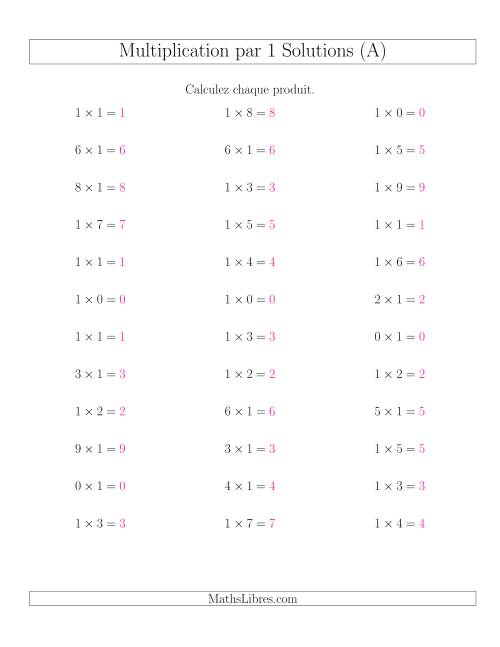 Règles de Multiplication Individuelles -- Multiplication par 1 -- Variation 0 à 9 (Tout) page 2