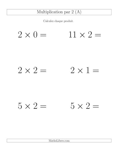 Règles de Multiplication Individuelles -- Multiplication par 2 -- Variation 0 à 12 (Gros Caractères)