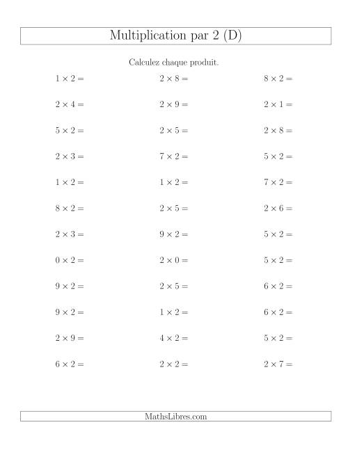 Règles de Multiplication Individuelles -- Multiplication par 2 -- Variation 0 à 9 (D)