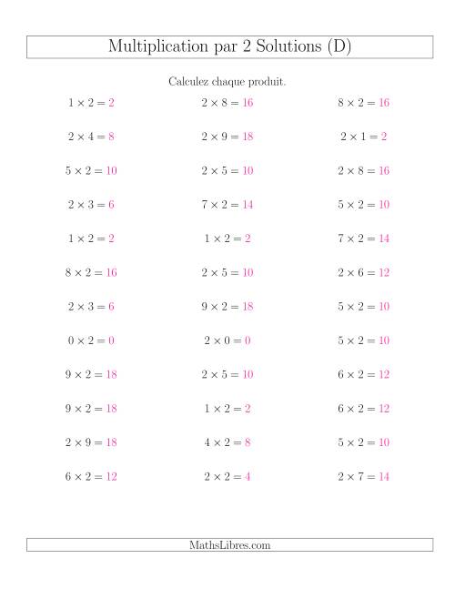 Règles de Multiplication Individuelles -- Multiplication par 2 -- Variation 0 à 9 (D) page 2