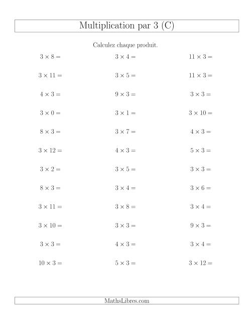 Règles de Multiplication Individuelles -- Multiplication par 3 -- Variation 0 à 12 (C)