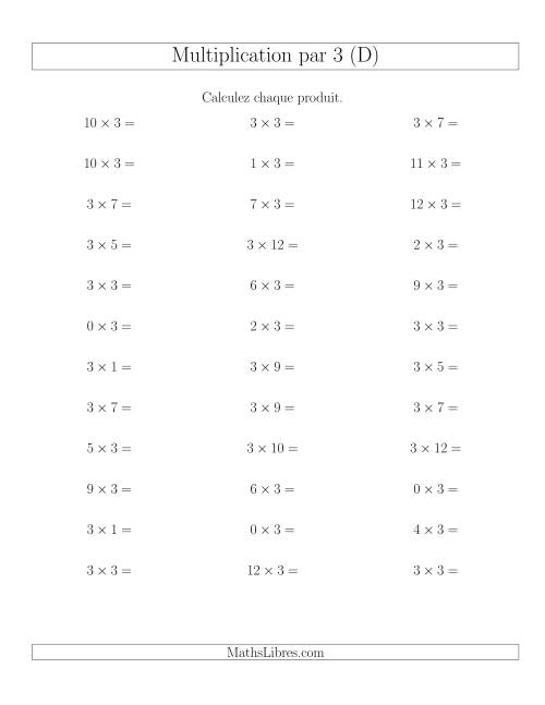 Règles de Multiplication Individuelles -- Multiplication par 3 -- Variation 0 à 12 (D)