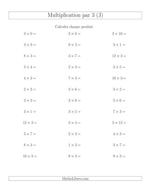 Règles de Multiplication Individuelles -- Multiplication par 3 -- Variation 0 à 12 (J)