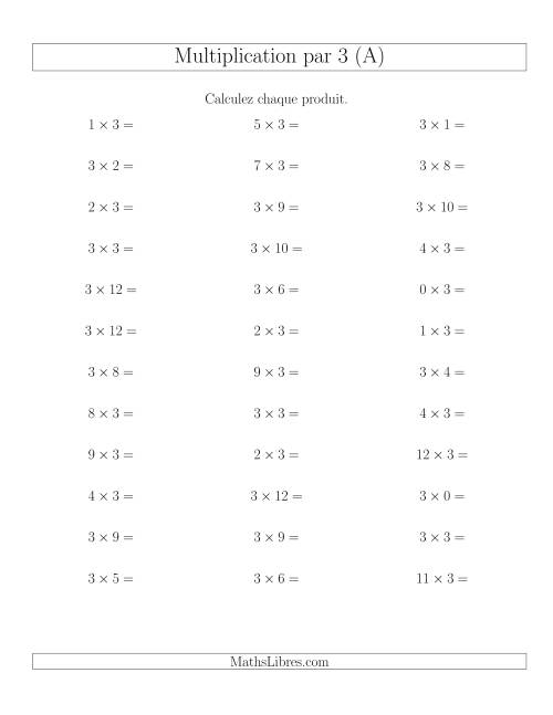 Règles de Multiplication Individuelles -- Multiplication par 3 -- Variation 0 à 12 (Tout)