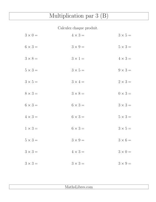 Règles de Multiplication Individuelles -- Multiplication par 3 -- Variation 0 à 9 (B)