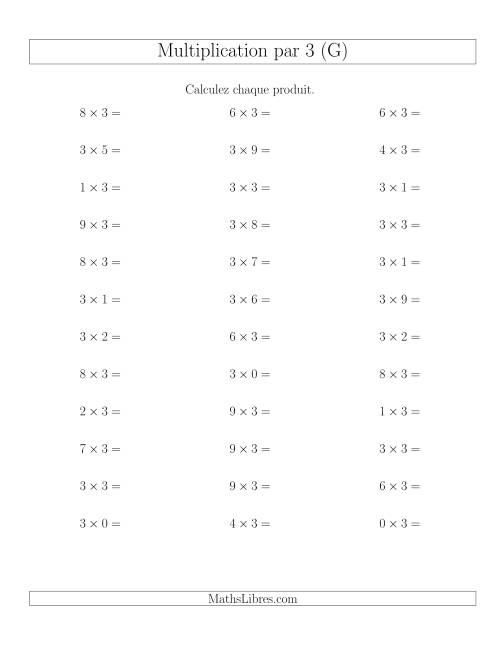 Règles de Multiplication Individuelles -- Multiplication par 3 -- Variation 0 à 9 (G)