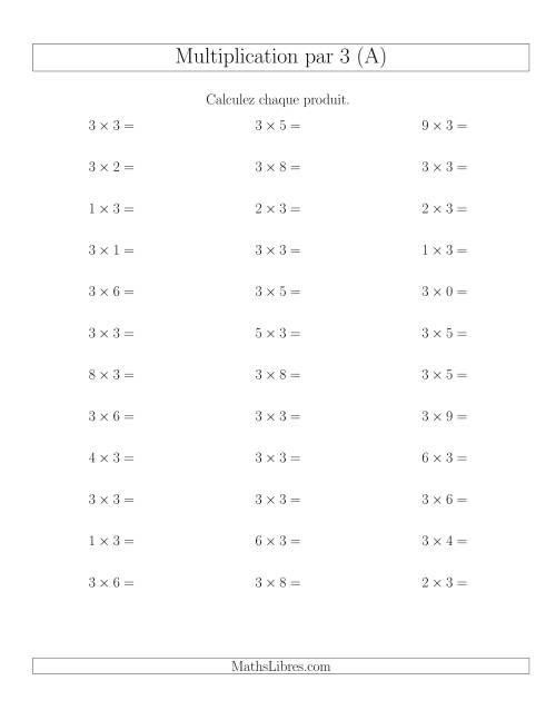 Règles de Multiplication Individuelles -- Multiplication par 3 -- Variation 0 à 9 (Tout)