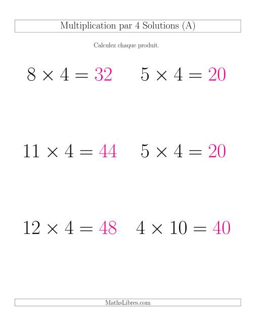 Règles de Multiplication Individuelles -- Multiplication par 4 -- Variation 0 à 12 (Gros Caractères) page 2