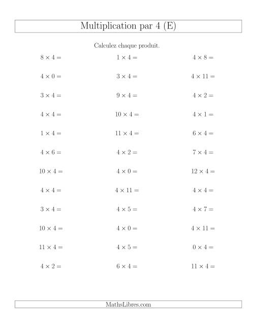Règles de Multiplication Individuelles -- Multiplication par 4 -- Variation 0 à 12 (E)
