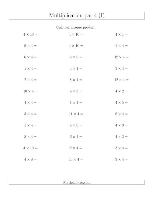 Règles de Multiplication Individuelles -- Multiplication par 4 -- Variation 0 à 12 (I)