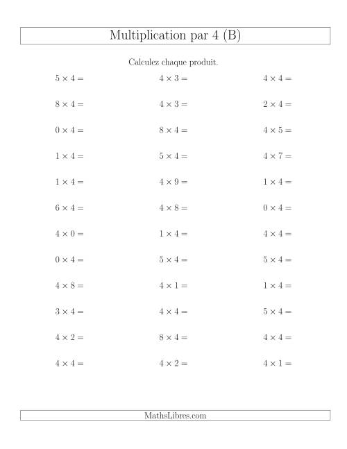 Règles de Multiplication Individuelles -- Multiplication par 4 -- Variation 0 à 9 (B)