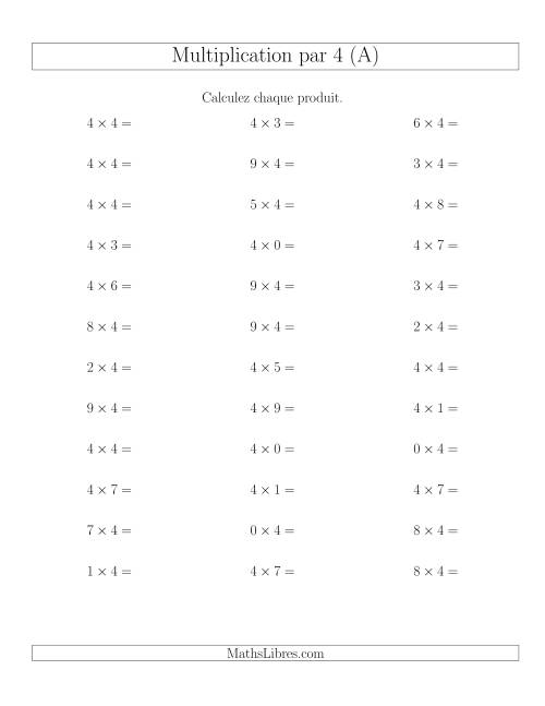 Règles de Multiplication Individuelles -- Multiplication par 4 -- Variation 0 à 9 (Tout)