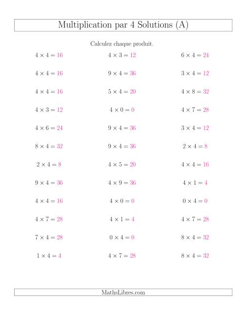 Règles de Multiplication Individuelles -- Multiplication par 4 -- Variation 0 à 9 (Tout) page 2
