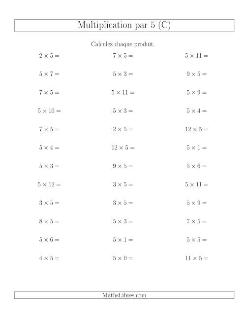 Règles de Multiplication Individuelles -- Multiplication par 5 -- Variation 0 à 12 (C)