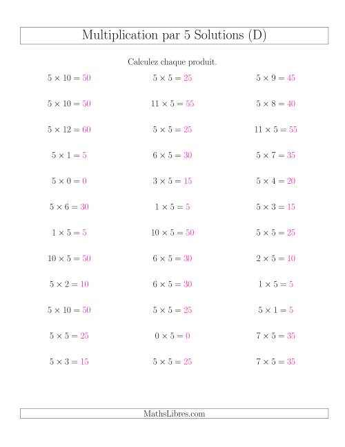 Règles de Multiplication Individuelles -- Multiplication par 5 -- Variation 0 à 12 (D) page 2