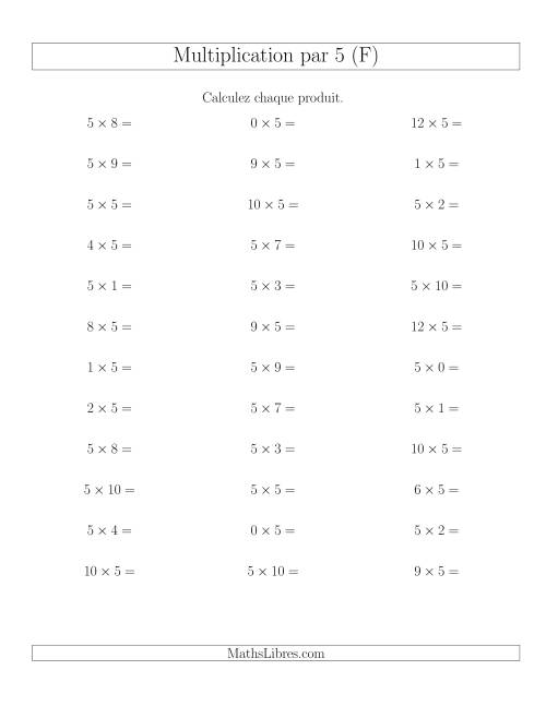 Règles de Multiplication Individuelles -- Multiplication par 5 -- Variation 0 à 12 (F)