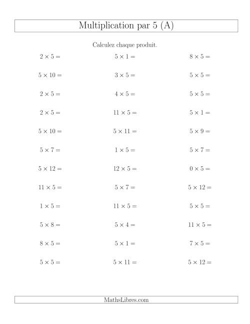 Règles de Multiplication Individuelles -- Multiplication par 5 -- Variation 0 à 12 (Tout)