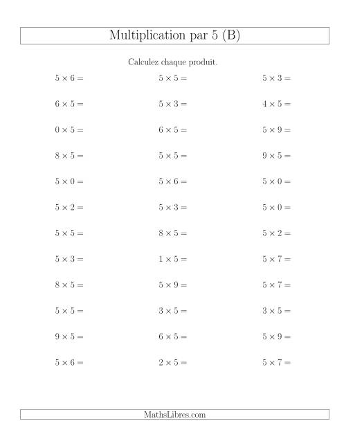 Règles de Multiplication Individuelles -- Multiplication par 5 -- Variation 0 à 9 (B)