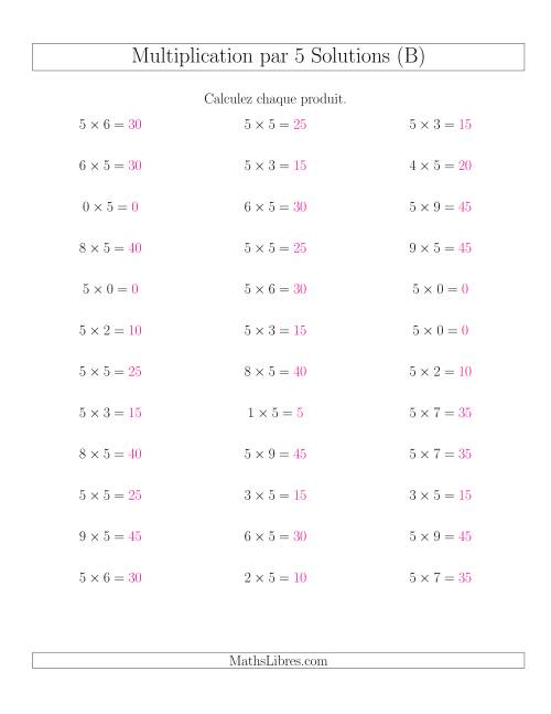 Règles de Multiplication Individuelles -- Multiplication par 5 -- Variation 0 à 9 (B) page 2