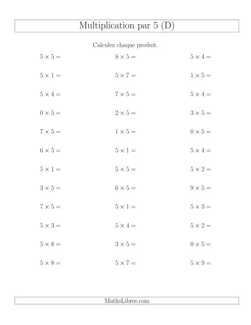 Règles de Multiplication Individuelles -- Multiplication par 5 -- Variation 0 à 9 (D)