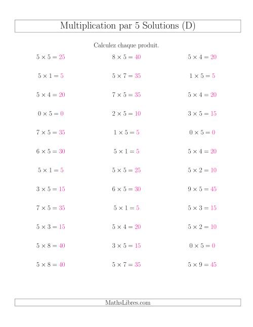 Règles de Multiplication Individuelles -- Multiplication par 5 -- Variation 0 à 9 (D) page 2
