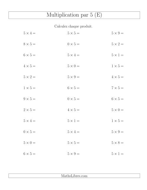 Règles de Multiplication Individuelles -- Multiplication par 5 -- Variation 0 à 9 (E)