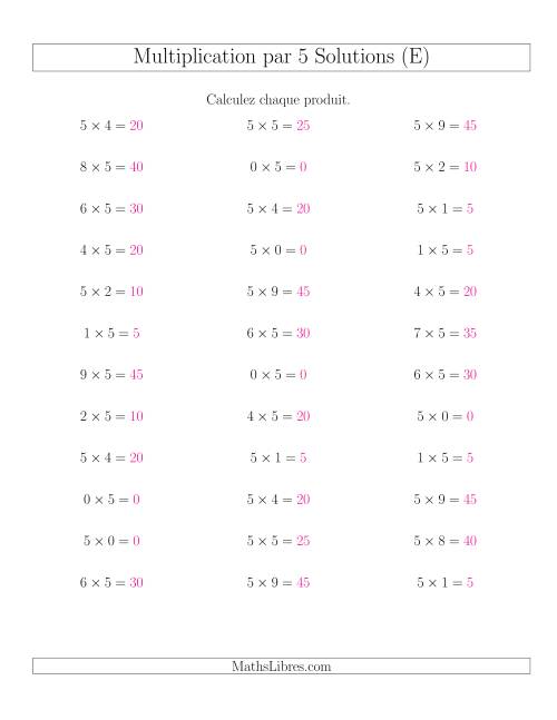 Règles de Multiplication Individuelles -- Multiplication par 5 -- Variation 0 à 9 (E) page 2