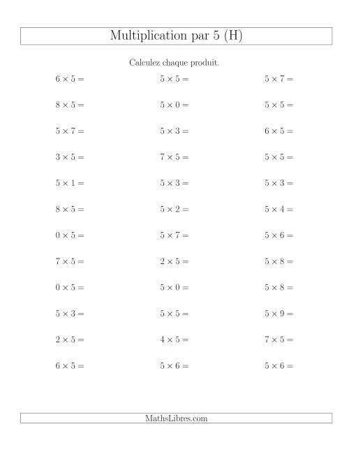 Règles de Multiplication Individuelles -- Multiplication par 5 -- Variation 0 à 9 (H)
