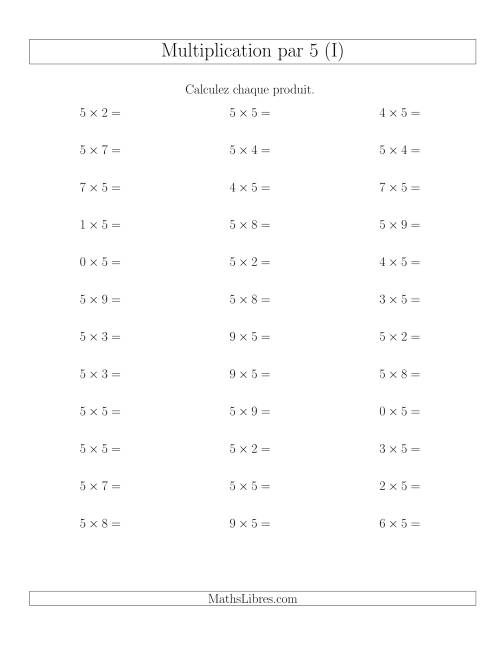 Règles de Multiplication Individuelles -- Multiplication par 5 -- Variation 0 à 9 (I)