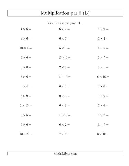 Règles de Multiplication Individuelles -- Multiplication par 6 -- Variation 0 à 12 (B)