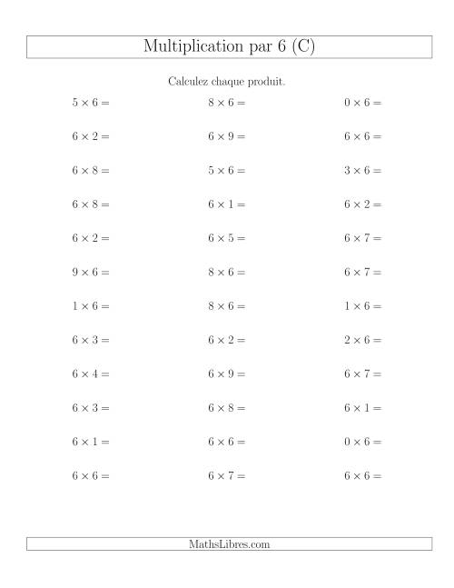 Règles de Multiplication Individuelles -- Multiplication par 6 -- Variation 0 à 9 (C)