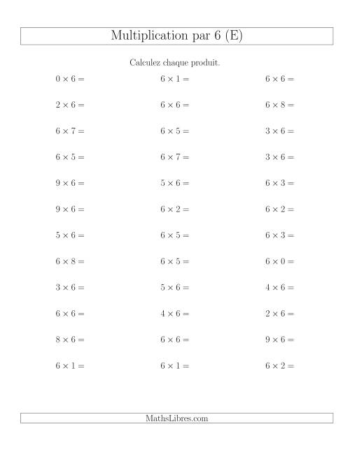 Règles de Multiplication Individuelles -- Multiplication par 6 -- Variation 0 à 9 (E)