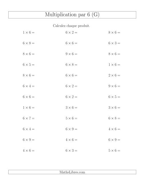 Règles de Multiplication Individuelles -- Multiplication par 6 -- Variation 0 à 9 (G)
