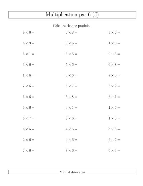 Règles de Multiplication Individuelles -- Multiplication par 6 -- Variation 0 à 9 (J)