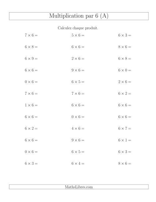 Règles de Multiplication Individuelles -- Multiplication par 6 -- Variation 0 à 9 (Tout)