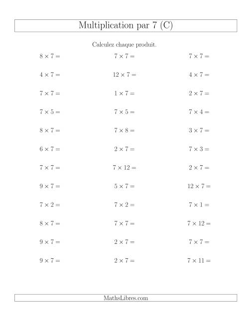 Règles de Multiplication Individuelles -- Multiplication par 7 -- Variation 0 à 12 (C)