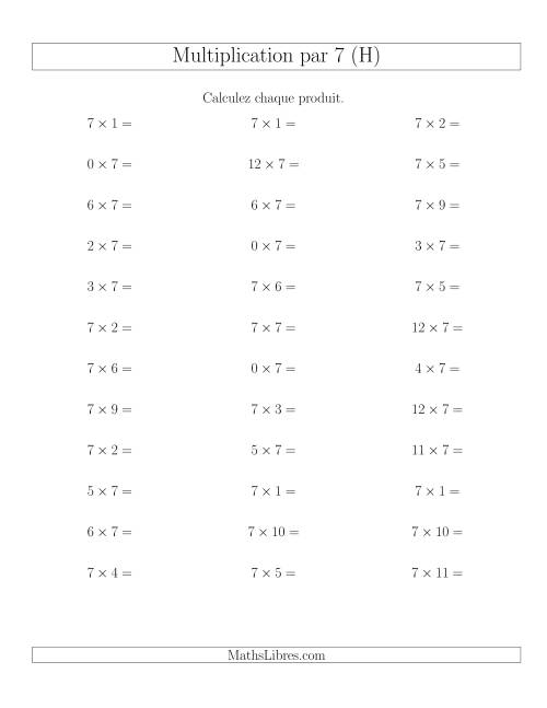 Règles de Multiplication Individuelles -- Multiplication par 7 -- Variation 0 à 12 (H)