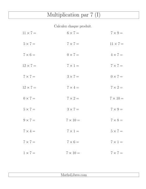 Règles de Multiplication Individuelles -- Multiplication par 7 -- Variation 0 à 12 (I)
