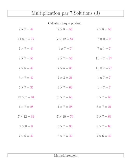 Règles de Multiplication Individuelles -- Multiplication par 7 -- Variation 0 à 12 (J) page 2