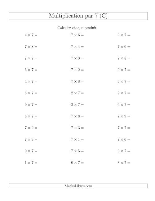 Règles de Multiplication Individuelles -- Multiplication par 7 -- Variation 0 à 9 (C)