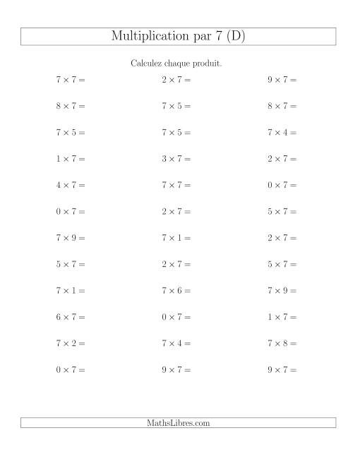 Règles de Multiplication Individuelles -- Multiplication par 7 -- Variation 0 à 9 (D)