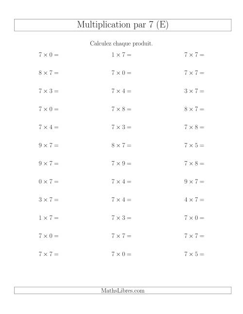 Règles de Multiplication Individuelles -- Multiplication par 7 -- Variation 0 à 9 (E)
