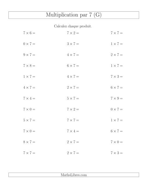 Règles de Multiplication Individuelles -- Multiplication par 7 -- Variation 0 à 9 (G)
