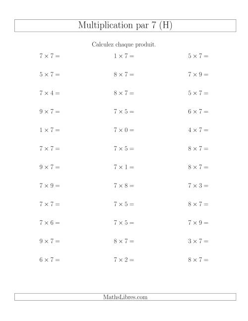 Règles de Multiplication Individuelles -- Multiplication par 7 -- Variation 0 à 9 (H)