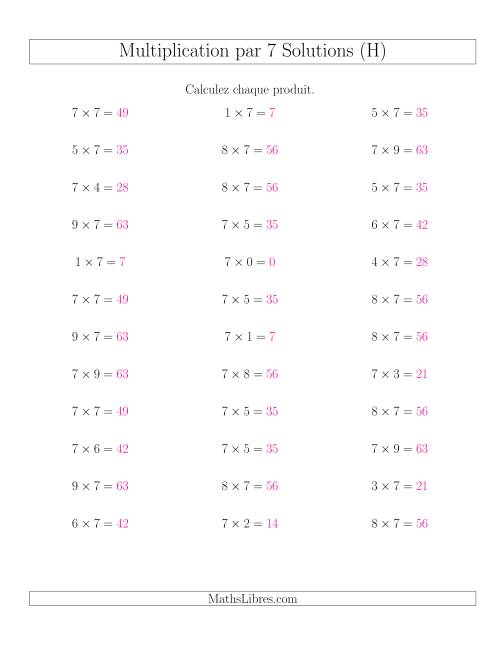 Règles de Multiplication Individuelles -- Multiplication par 7 -- Variation 0 à 9 (H) page 2