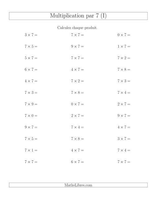 Règles de Multiplication Individuelles -- Multiplication par 7 -- Variation 0 à 9 (I)
