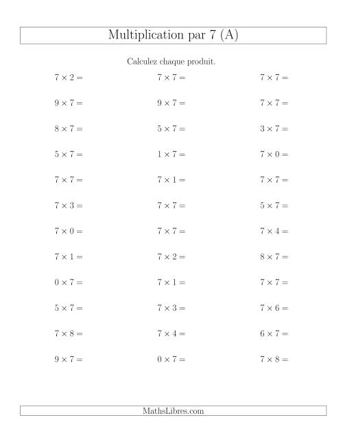 Règles de Multiplication Individuelles -- Multiplication par 7 -- Variation 0 à 9 (Tout)