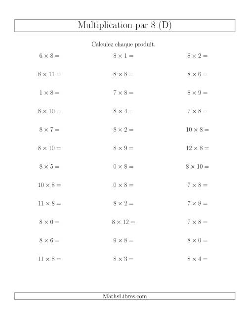 Règles de Multiplication Individuelles -- Multiplication par 8 -- Variation 0 à 12 (D)